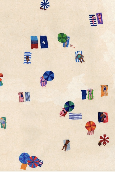 Aerial view of travellers relaxing on a beach
